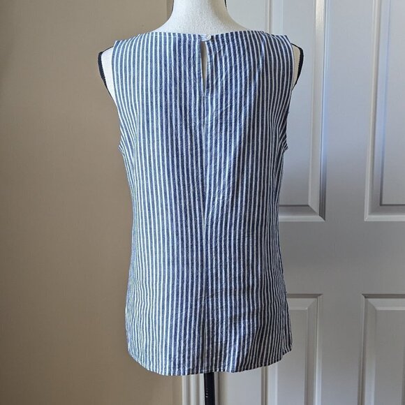 Chopin Roma blue white striped sleeveless top with buttoned keyhole back - Picture 5 of 9